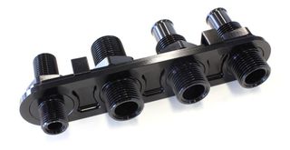 Billet 4 Port A/C Bulkhead (Black) - Inline 3 x #10, 1 x #6 (5/8 rear Push-on fittings for heater)