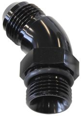 45° ORB to Male AN Full Flow Adapter -6 ORB to -6AN - With Jam Nut, Black Finish