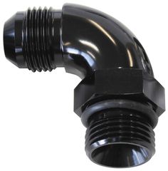 90° ORB to Male AN Full Flow Adapter -20 ORB to -16AN - With Jam Nut, Black Finish