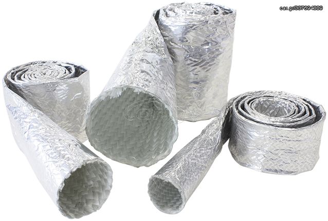 Aluminised Heat Sleeve - 1-5/8" to 2" I.D. 3ft (1m), withstands 500°F direct heat, silver finish