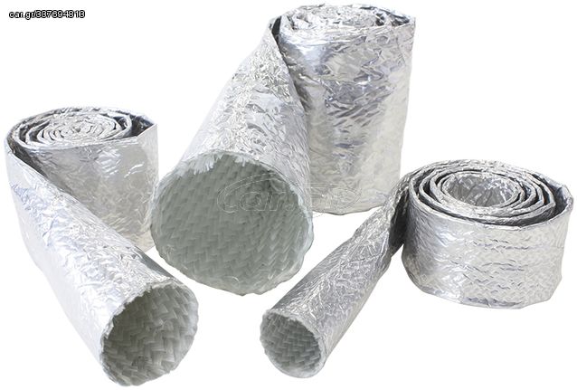 Aluminised Heat Sleeve - 1-1/8" to 1-1/2" I.D. 12ft (3.7m),  withstands 500°F direct heat, silver finish