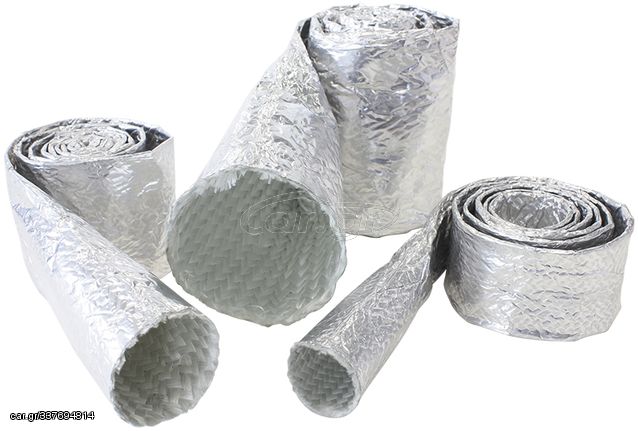 Aluminised Heat Sleeve - 1-5/8" to 2" I.D. 12ft (3.7m), withstands 500°F direct heat, silver finish