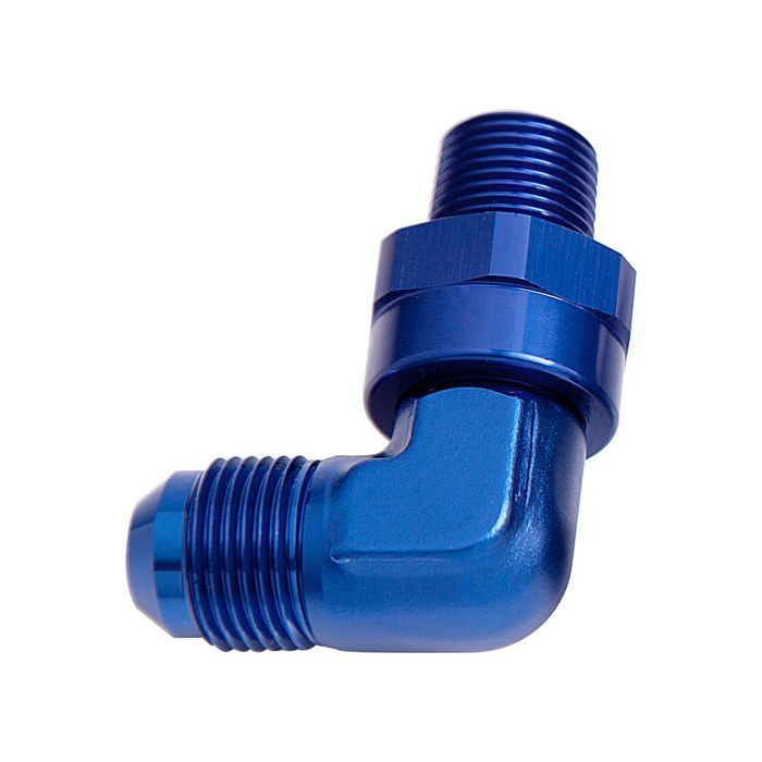 90° NPT Swivel to Male AN Flare Adapter 1/2" to -12AN - Blue Finish