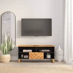 Έπιπλο Τηλεόρασης Καφέ/Μαύρο 100x33,5x46 εκ. Μασίφ Ξύλο Μάνγκο 356799