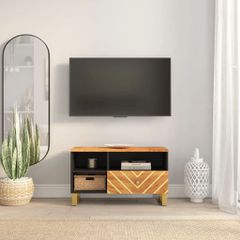 Έπιπλο Τηλεόρασης Καφέ/Μαύρο 80x33,5x46 εκ. Μασίφ Ξύλο Μάνγκο 356800