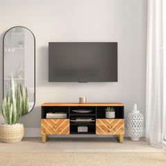 Έπιπλο Τηλεόρασης Καφέ/Μαύρο 100x33,5x46 εκ. Μασίφ Ξύλο Μάνγκο 356801