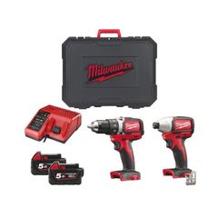 Σετ Milwaukee M18 BlPP2B-502C 18V Brushless Κρουστικό Δραπανοκατσάβιδο M18 BLPD, Brushless Παλμικό κατσαβίδι 1/4'' M18 BLID με 2 μπαταρίες λιθίου σε βαλίτσα