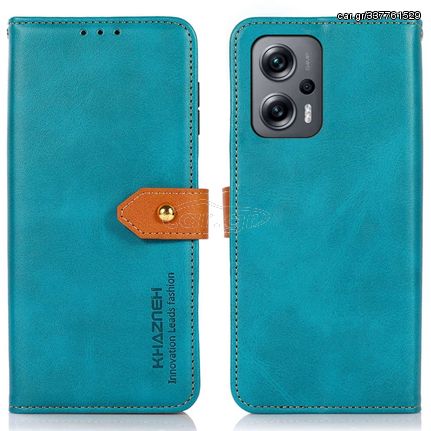 Θήκη Xiaomi Poco X4 GT 5G KHAZNEH Leather Wallet Golden Clasp με βάση στήριξης, υποδοχές καρτών και μαγνητικό κούμπωμα μπλε