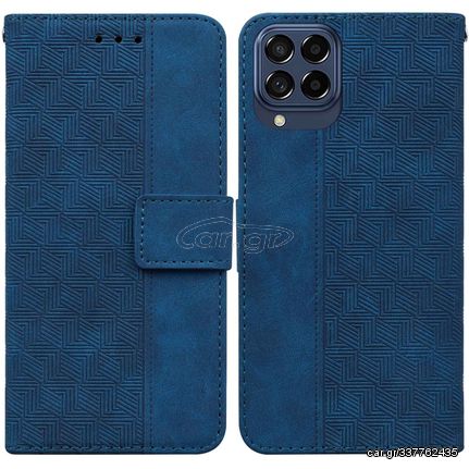 Θήκη Samsung Galaxy M33 5G Mad Mask Leather Wallet Case Geometry Style V2 με βάση στήριξης, υποδοχές καρτών και μαγνητικό κούμπωμα Flip Wallet από συνθετικό δέρμα μπλε