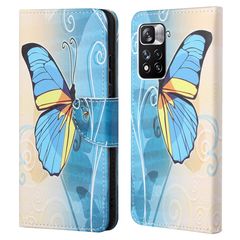Θήκη Xiaomi Redmi Note 11 Pro / 11 Pro 5G OEM Blue Butterfly & Flowers με βάση στήριξης, υποδοχές καρτών και μαγνητικό κούμπωμα Flip Wallet από συνθετικό δέρμα και TPU