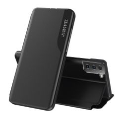 Θήκη Samsung Galaxy S21 OEM Half Mirror Time View Stand Cover με μαγνητικό κούμπωμα από συνθετικό δέρμα μαύρο