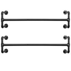 SONGMICS Wall-Mounted Clothes Rack, Set of 2, Industrial Pipe Clothes Hanging Bar, Space-Saving, 110 x 30 x 29.3 cm, Each Holds up to 60 kg, for Small Space, Black HSR64BK-02  SONGMICS