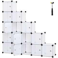 SONGMICS 15-Cube DIY Storage Organiser Unit, Plastic Closet Cabinet, Wardrobe, with Doors, for Clothes Shoes Toys Books, Easy to Assemble, White LPC44BS  SONGMICS