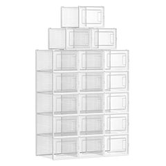 SONGMICS Shoe Boxes, Pack of 18 Stackable Shoe Storage Organisers, Foldable and Versatile for Sneakers, Fit up to UK Size 12, Transparent and White LSP18MWT  SONGMICS
