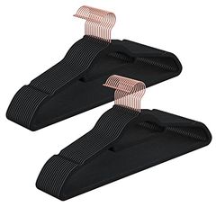 SONGMICS Velvet Hangers, Set of 30 Coat Hangers for Clothes, Non-Slip, with Tie Bar and Rose Gold Hook, Space-Saving, 0.6 cm Thick, 43.5 cm Long, for Dresses Trousers, Black CRF21BK30  SONGMICS