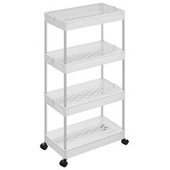 SONGMICS 4-Tier Storage Trolley, Rolling Cart with Wheels, Space-Saving Kitchen Trolley in Office Bathroom, 40 x 22 x 86 cm, White KSC10WT  SONGMICS