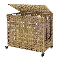 SONGMICS Handwoven Laundry Basket with Lid, Rattan-Style Laundry Hamper with 3 Separate Compartments, Handles, Removable Liner Bags, for Living Room, Bathroom, Laundry Room, Natural LCB083N01  SONGMIC