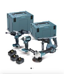 Makita Σετ Γωνιακός Τροχός & Δραπανοκατσάβιδο & Μπουλονόκλειδο & Πιστολέτο 18V με 3 Μπαταρίες-thumb-9