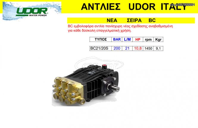 Εμβολοφόρα αντλία πλυστικών UDOR BC 21/20S