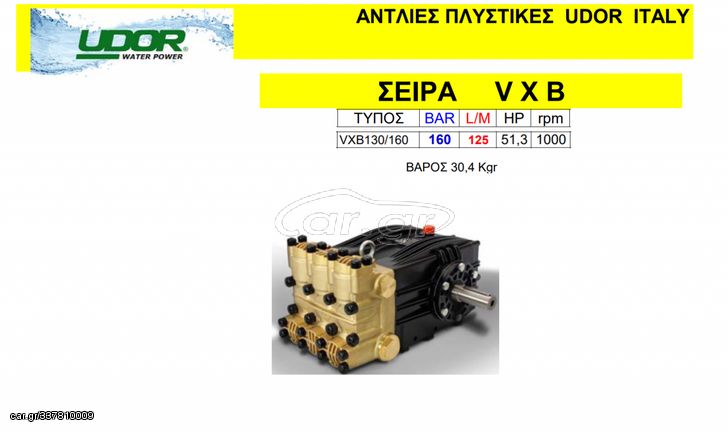 Εμβολοφόρα αντλία πλυστικών UDOR VXB 130/160