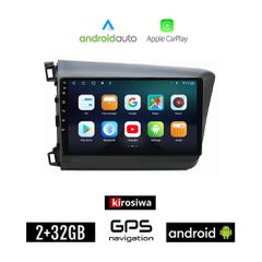 KIROSIWA HONDA CIVIC 4D (2012 - 2016) Android οθόνη αυτοκίνητου 2GB με GPS WI-FI (ηχοσύστημα αφής 9" ιντσών Android Auto Apple Carplay Youtube Playstore MP3 USB Radio Bluetooth Mirrorlink εργοστασιακή