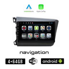 HONDA CIVIC 4D (2012 - 2016) Android οθόνη αυτοκίνητου 4GB + 64GB με GPS WI-FI (ηχοσύστημα αφής 9" ιντσών OEM Android Auto Apple Carplay Youtube Playstore MP3 USB Radio Bluetooth Mirrorlink εργοστασια