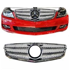 Μάσκα Για Mercedes-Benz C-Class W204 07-14 Amg C63 Look Με 2 Γρίλιες ΜαύροΧρώμιο 1 Τεμάχιο