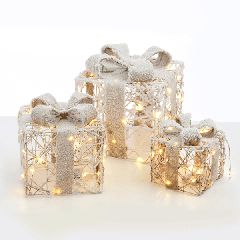 Σετ δωράκια σε natural απόχρωση με εφέ χιονιού και MINI 90 LED μπαταρίας 3XΑΑ IP20