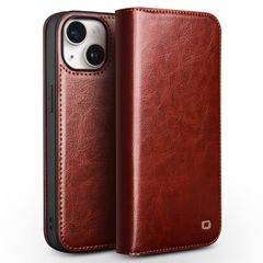 Θήκη iPhone 15 Plus QIALINO book με μαγνητικό κούμπωμα από Premium αυθεντικό δέρμα Genuine Cowhide καφέ