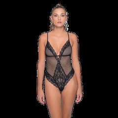 Milena Γυναικείο Κορμάκι String Με Δίχτυ & Λεπτομέρειες Δαντέλας