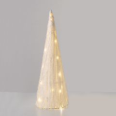 Λευκό χάρτινο δεντράκι κώνος με 30 mini led λαμπάκια και μπαταρίες IP20 Φ20.5X60cm