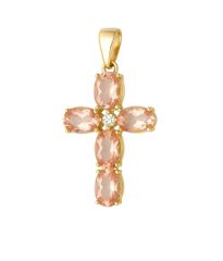 Σταυρός από χρυσό Κ14 με ζιρκόνια μοργκανίτη σε σχήμα σταγόνας 15819M