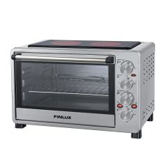 Finlux FCO-42SRL Ηλεκτρικό Φουρνάκι 42lt με 2 Κεραμικές Εστίες και Γκρίλ-Σούβλα, Inox