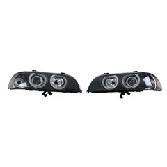 Φανάρια εμπρός BMW E39 (1995-2000) angel eyes - μαύρα , χειρ.ρύθμιση , χωρίς λάμπες (Η7) - σετ 2τμχ.