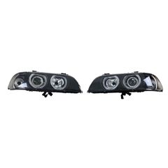 Φανάρια εμπρός BMW E39 (1995-2000) angel eyes - μαύρα , χειρ.ρύθμιση , χωρίς λάμπες (Η7) - σετ 2τμχ.