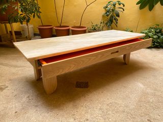 Solid chestnut wood/marble coffee table 