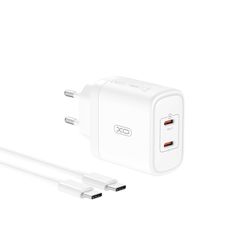 XO φορτιστής τοίχου CE08 PD 50W 2x USB-C λευκό + USB-C - καλώδιο USB-C