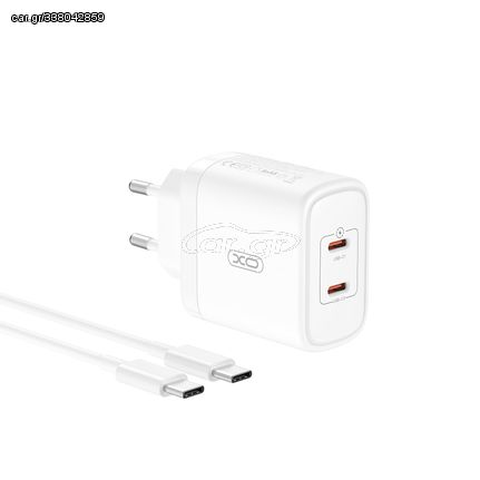 XO φορτιστής τοίχου CE08 PD 50W 2x USB-C λευκό + USB-C - καλώδιο USB-C