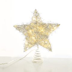 Αστέρι για κορυφή δέντρου ασημί χρώμα με 20 mini LED λαμπάκια λειτουργία με μπαταρίες 3ΧΑΑ IP20 23x5x20cm