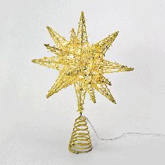 Χρυσό αστέρι για κορυφή δέντρου με 20 led λαμπάκια λειτουργία με μπαταρίες 3ΧΑΑ IP20 28x5x20cm