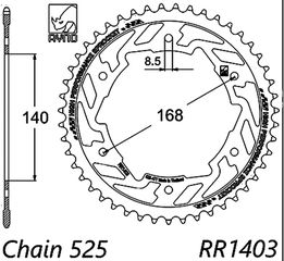 σετ αλυσιδογραναζα RYNO BW-25 BMW F 650 GS (RR1403.41 for 8.5mm bolts)  K72 08-12