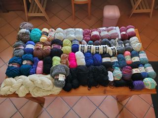 Knitting yarn and Isager pattern kit.