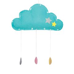 Γαλάζιο συννεφάκι με 2 αστέρια υφασμάτινο 10 MINI LED λαμπάκια και μπαταρίες 2xCR2032 η usb σε θερμό φως IP20