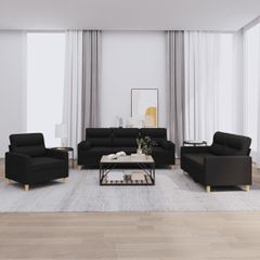 Πολυθρόνες Σετ 3 Τεμ. Μαύρες από Ύφασμα Μικροϊνών με Μαξιλάρια 3201556