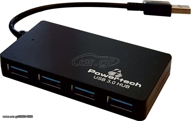 POWERTECH USB 3.0 Hub, 4 Ports, DC port, με διακόπτη On-Off, μαύρο (PT-705)