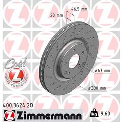MERCEDES W203/W208/W209/R171 SLK ΔΙΣΚΟΠΛΑΚΑ EMΠΡΟΣ 330X28 ΑΕΡΙΖΟΜΕΝΗ ΔΙΑΤΡΗΤΗ (ΑΝΑ ΚΟΜΜΑΤΙ) ZIMMERMAN  - Κωδικός: 362420 