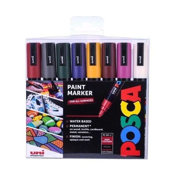 Posca - PC5M - Medium Tip Pen - Deep colors, 8 pc / Toys