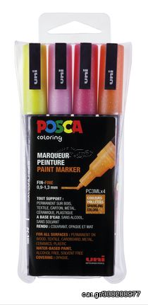 Posca - PC3M - Fine Tip Pen - Glitter pink, 4 pc / Toys