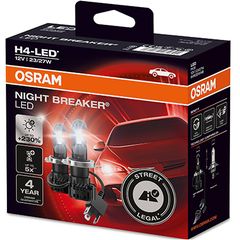 64193DWNB - OSRAM Led H4 Osram 12volt 23/27watt Night Breaker +230% 6000k 64193DWNB 2 Τεμάχια