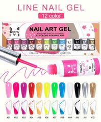 liner gel set 12 χρωμάτων, Nail Art Gel Fluorescence Spider Gel Polish, Mobray